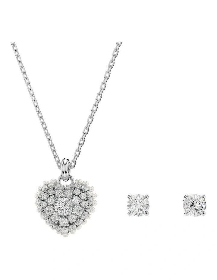 Hyperbola Set Heart Rhodium Plated in White