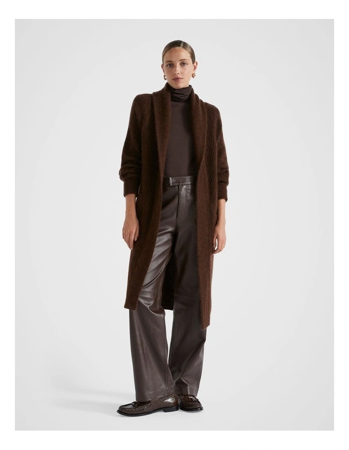 Mohair Blend Rib Cardigan in Dark Espresso Marle