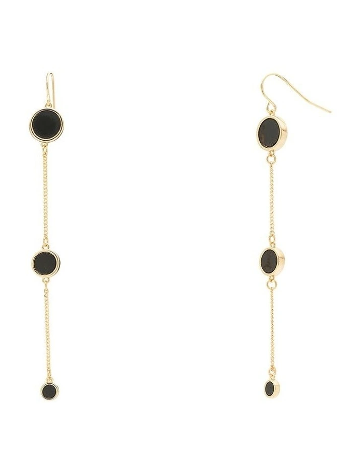 Trio Disc and Chain Drop Earring in Black