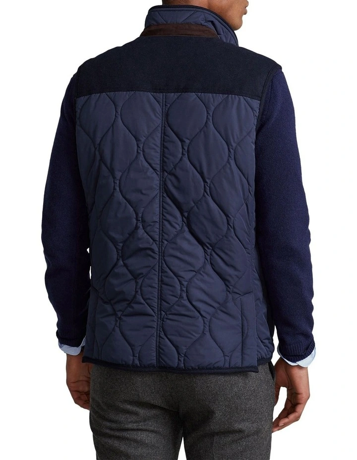 Suede Trim Quilted Vest in Navy