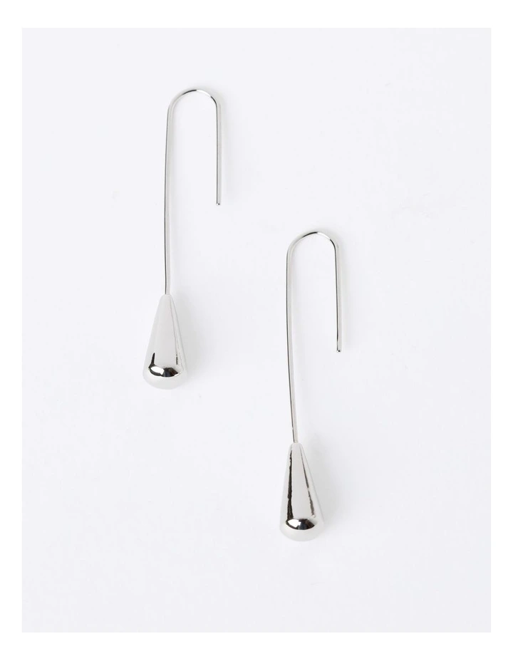 Polished Long Silver Hook Earring in Silver
