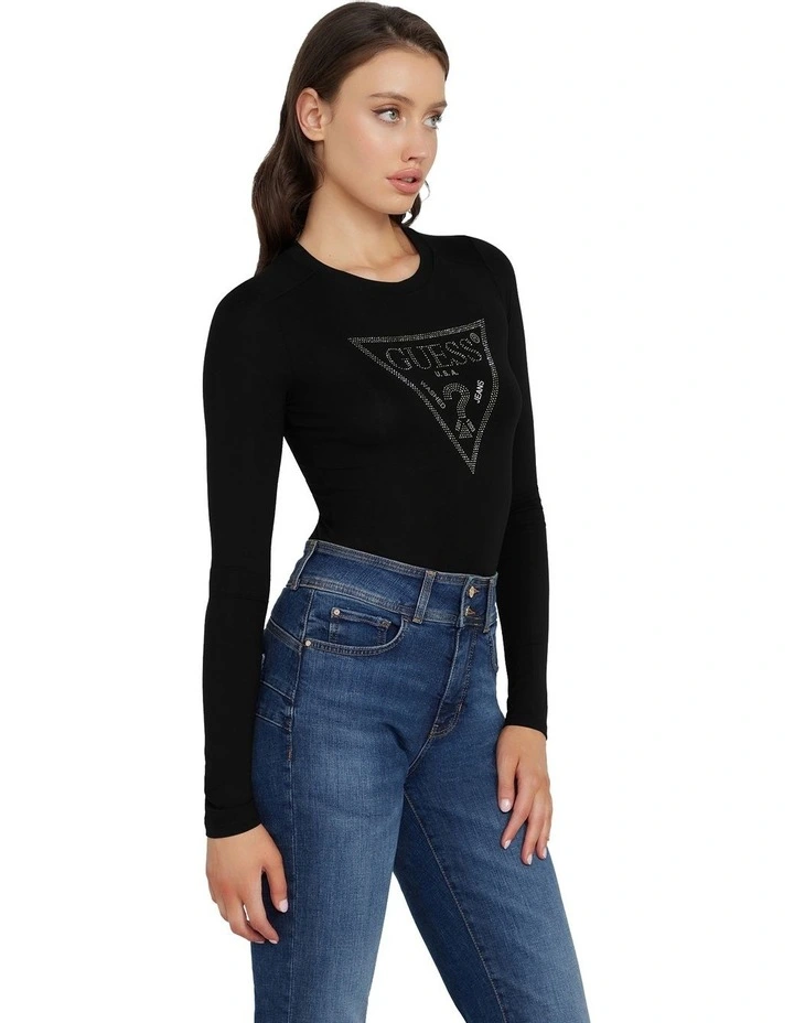 Long Sleeve Cn Logo Bodysuit in Black