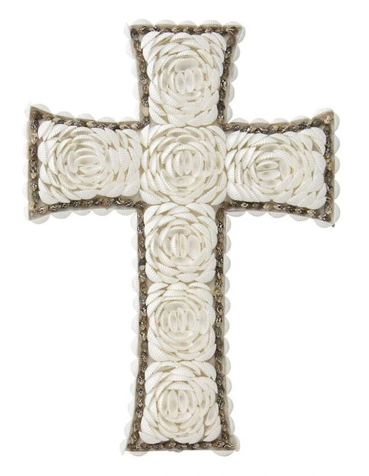 Hand Weaved Grass Rope Flower Cross Wall Art in Multi