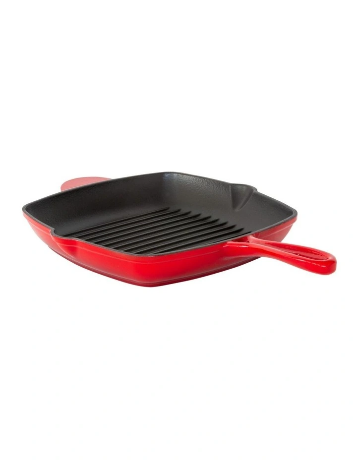 Enamelled Cast Iron Square Grill Pan 44x30 x4.7cm in Red