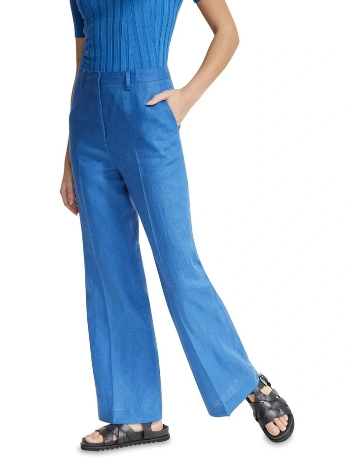 Lauren Linen Wide Leg Pants in Cornflower Blue
