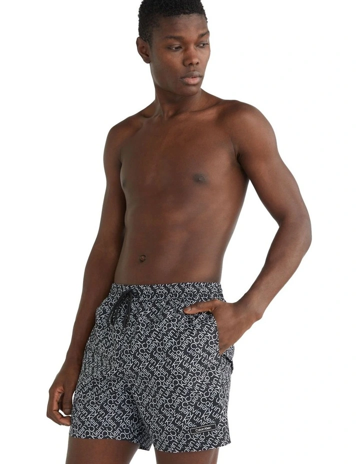 Core Solids Logo Print Medium Swim Short in Black