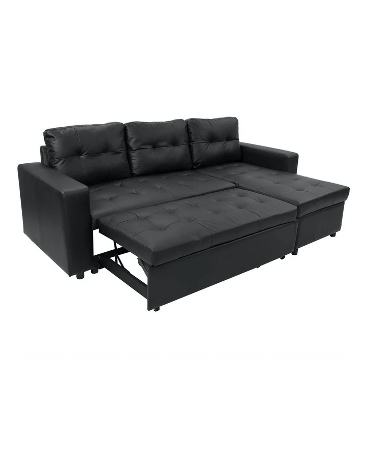 Sarantino Corner Sofa Bed Storage Chaise Couch Faux Leather Black