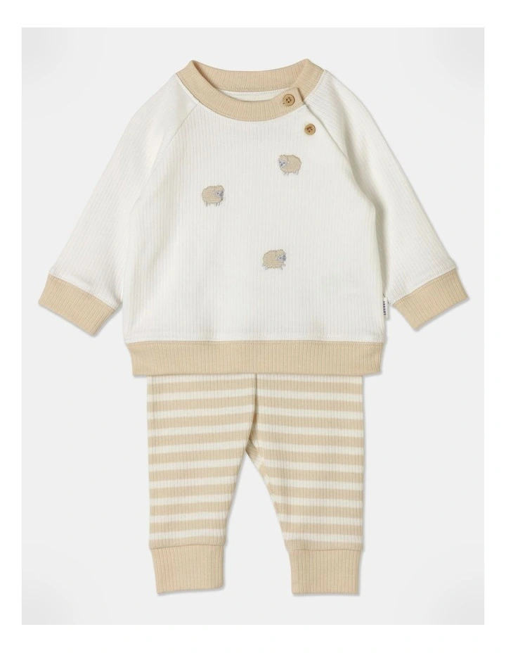 Rib Top And Legging Set in Beige