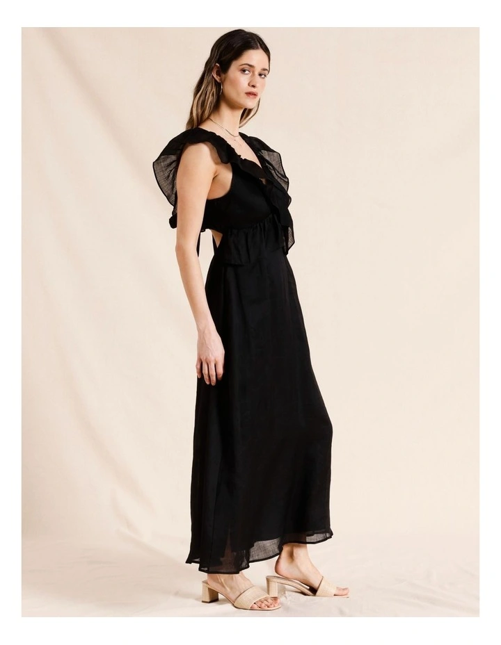 Ramie Maxi Ruffle Dress in Black