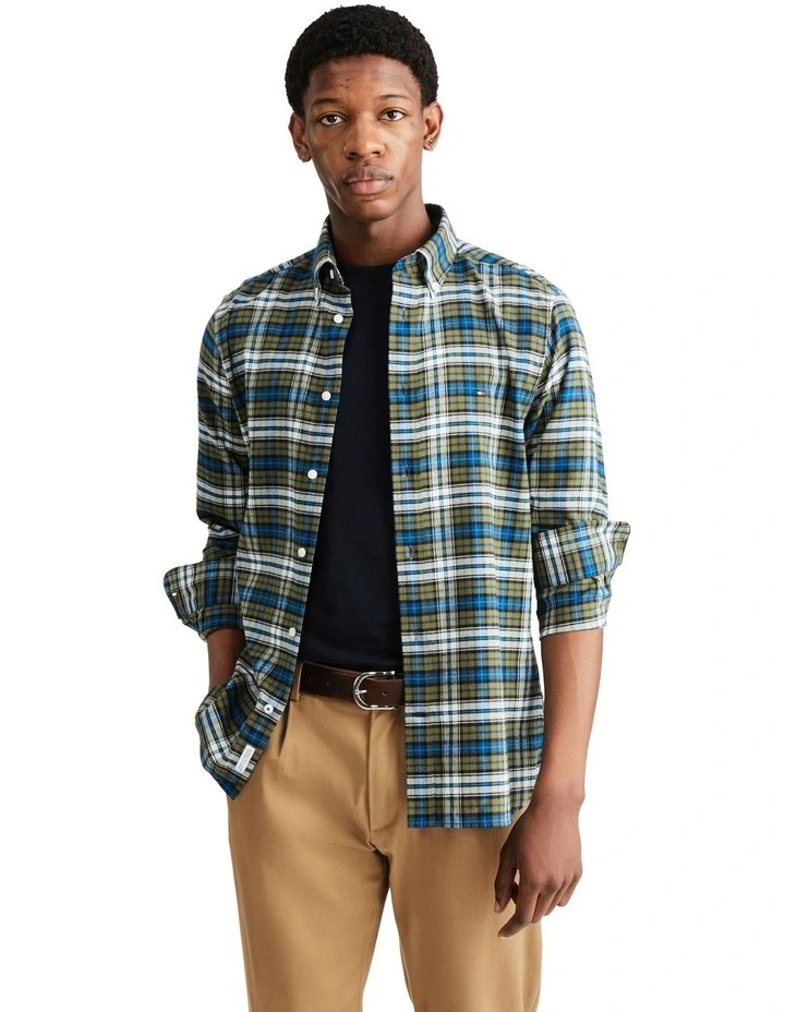 Brushed Tartan Long Sleeve Shirt in Green