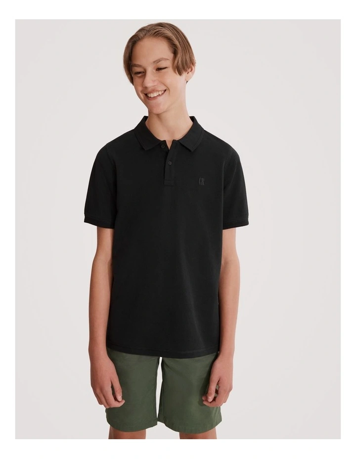 Teen Recycled Cotton Blend Polo Shirt in Black