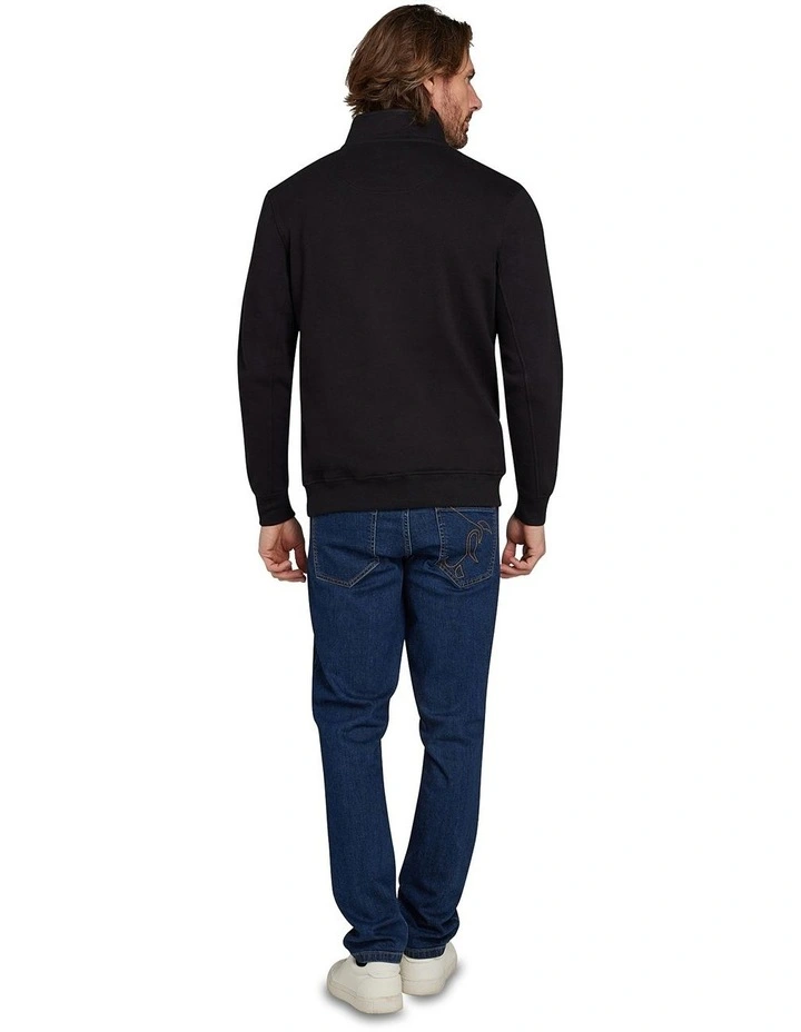 Tonal Embroided Quarter Zip Sweat Top in Black