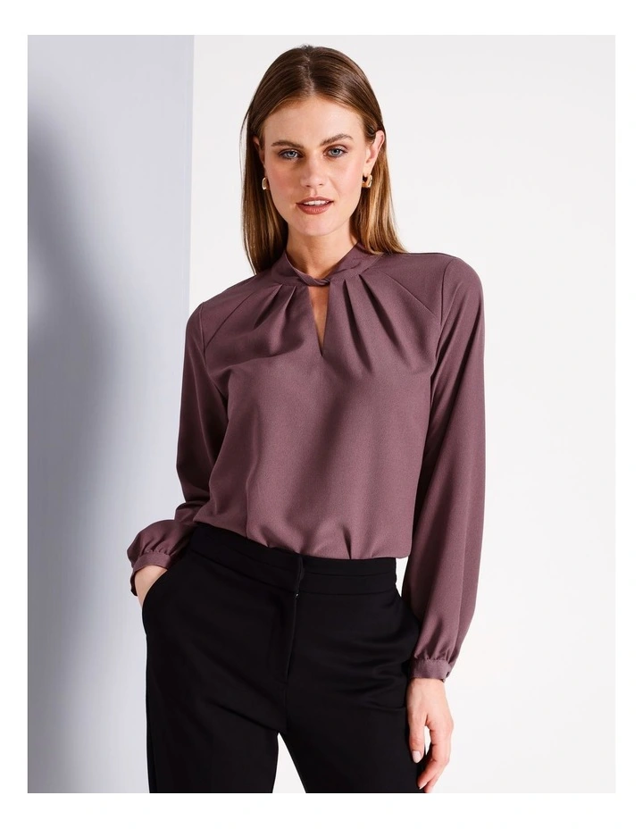 Recycled Polyester Blend Mixed Media Long Sleeve Tee In Aubergine