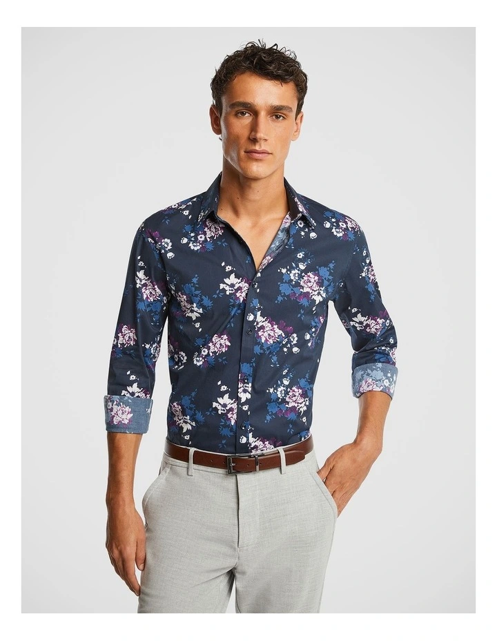Bastia Floral Slim Shirt in Navy