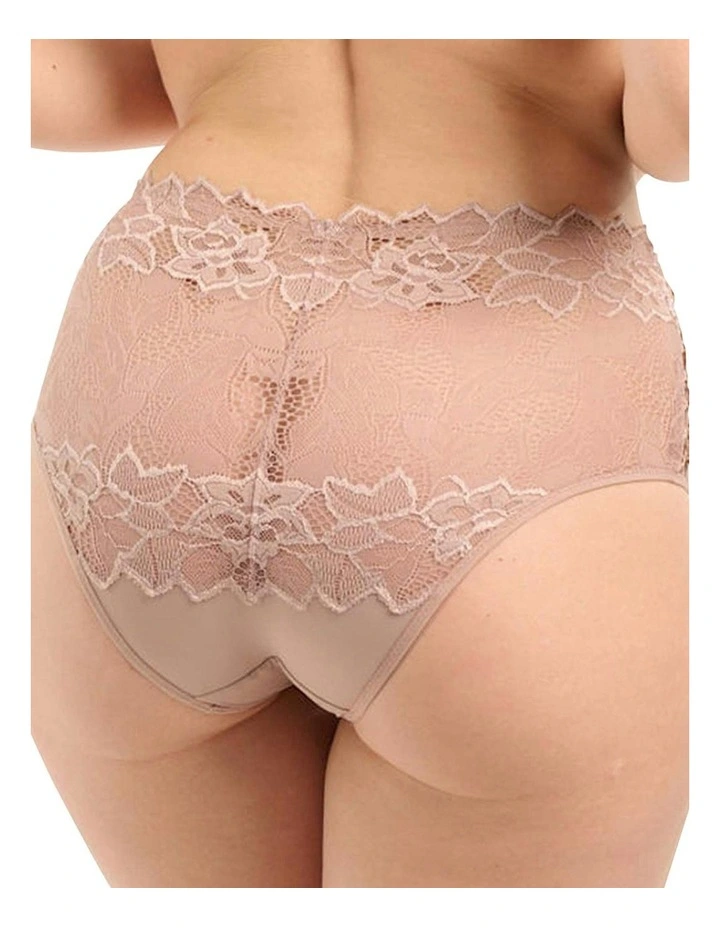 Arum Prima Mid Rise Sheer Stretch Lace Brief in Beige Taupe