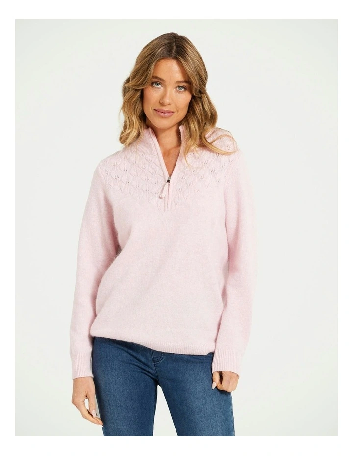 Hannah Zip Neck Sweater in Pink