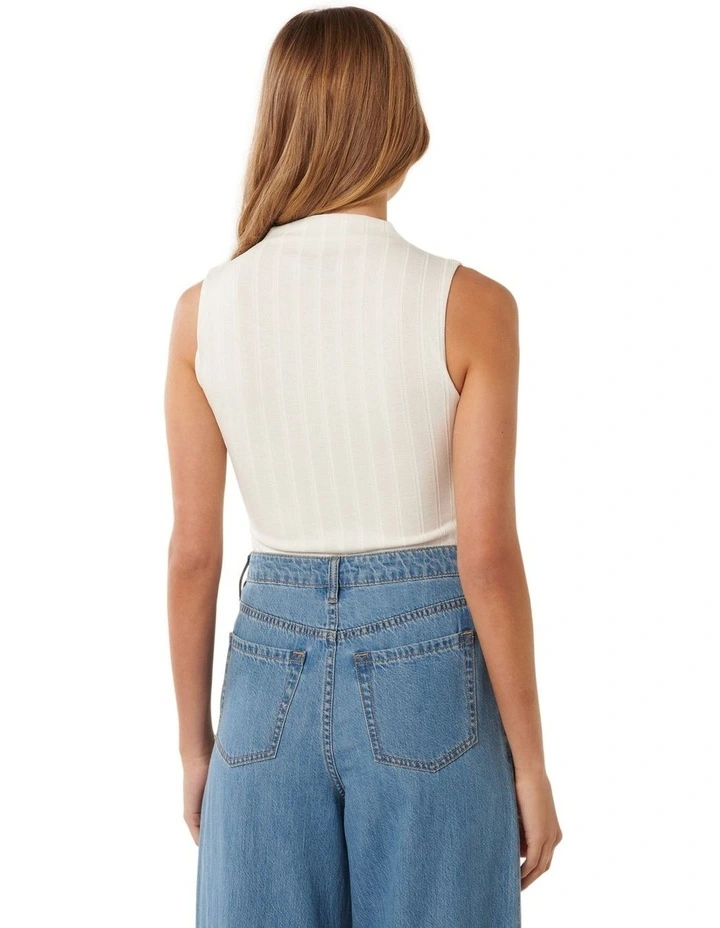 Haley Ribbed Grown On Neck Tank in White