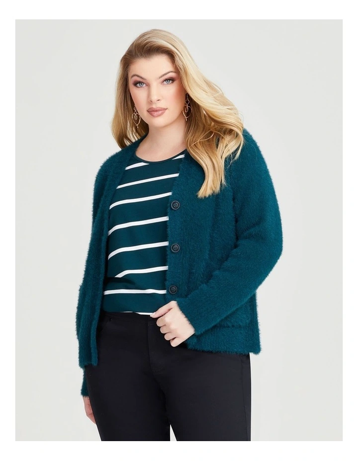 Fluffy Knit Short Cardigan in Evergreen