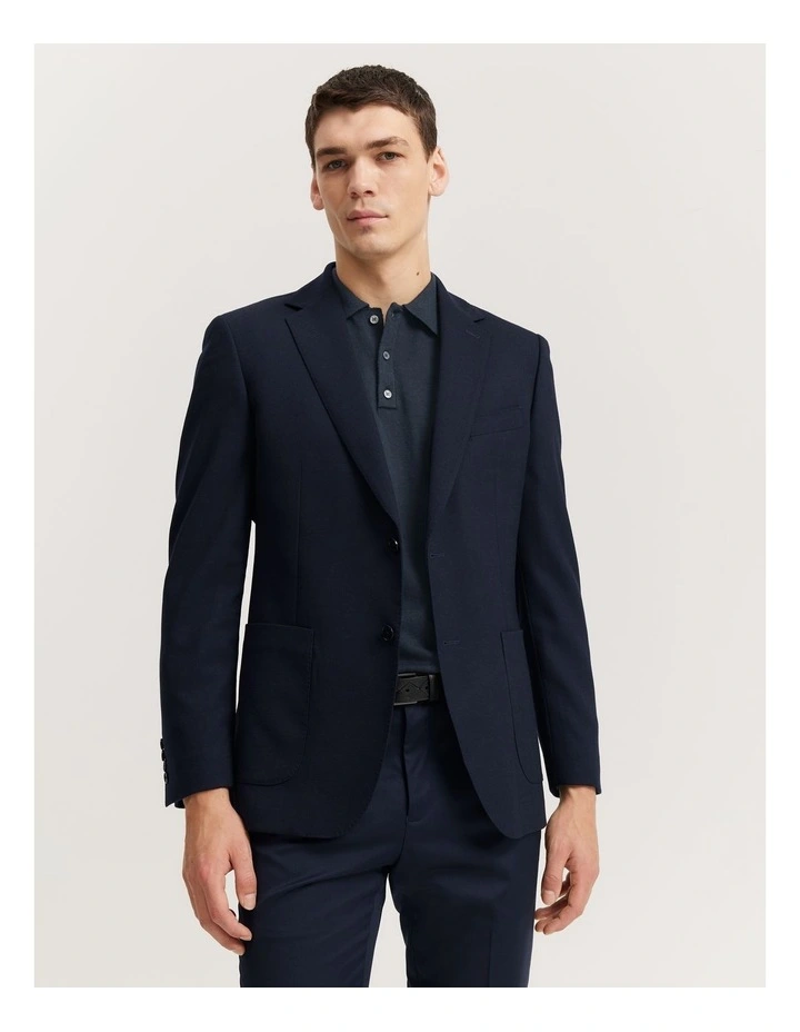 Regular Fit Textured Wool Stretch Blazer in Navy