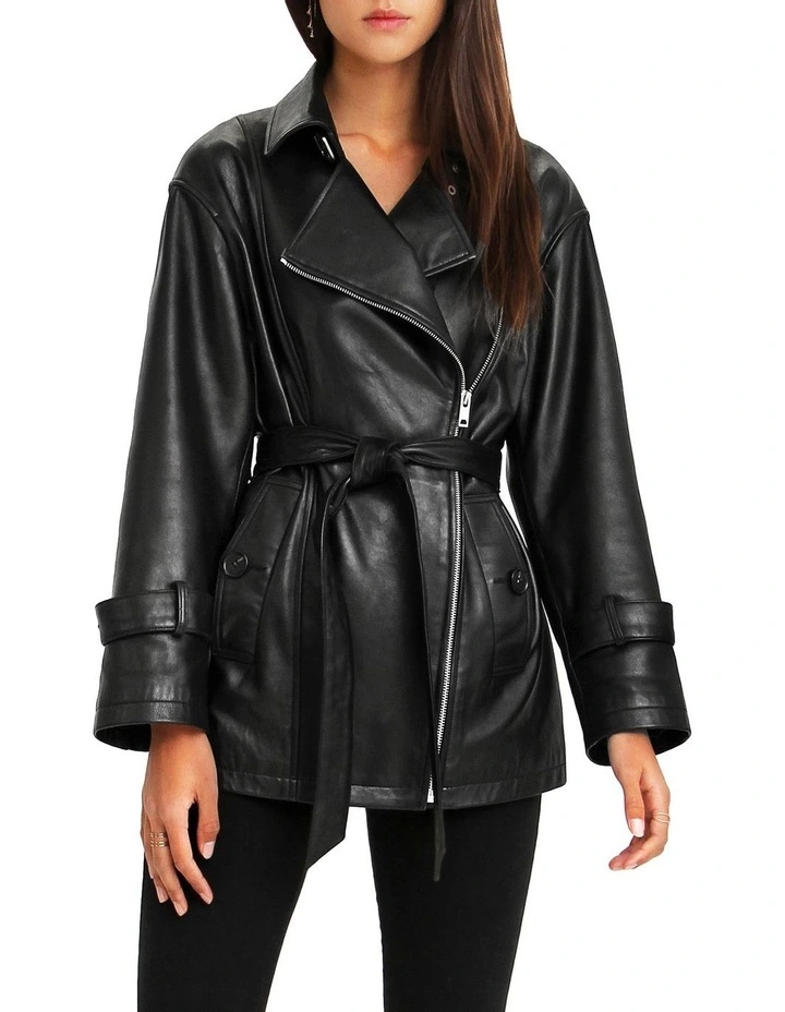 BFF Belted Black Leather Jacket