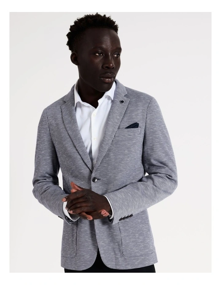 Slim Puppytooth Knit Blazer in Navy