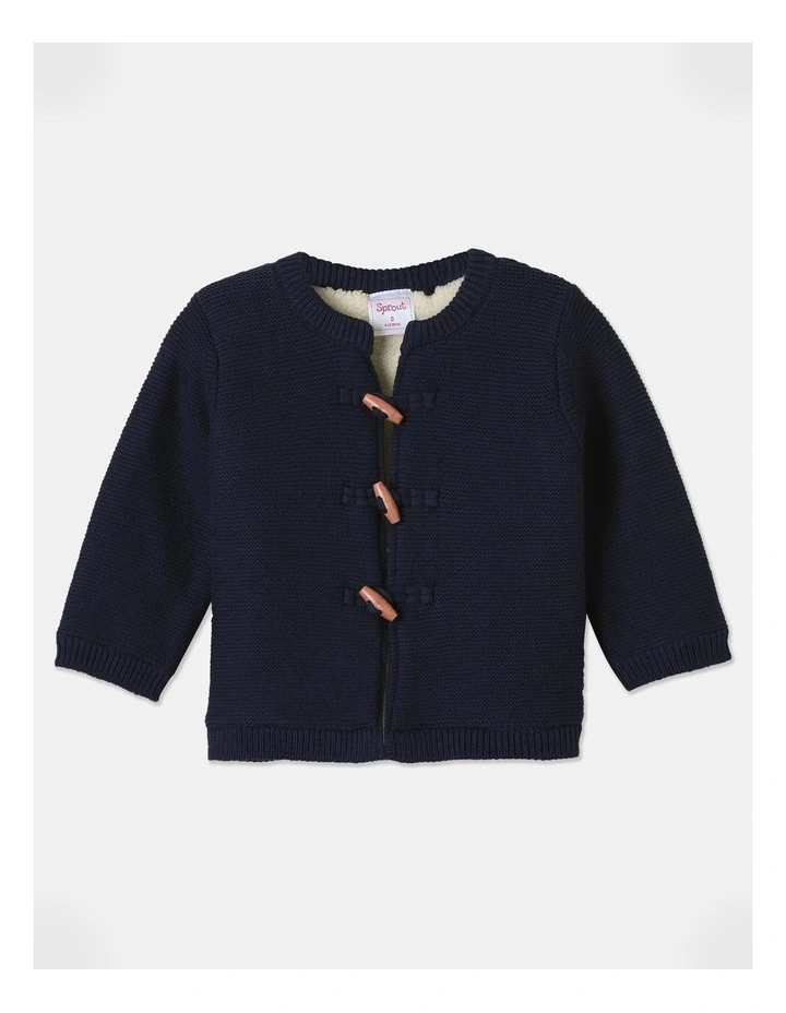Sherpa Lined Toggle Cardigan in Navy