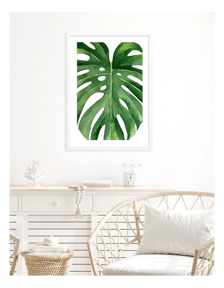 Australian Made Monstera Leaf Art Print A2 in White Frame