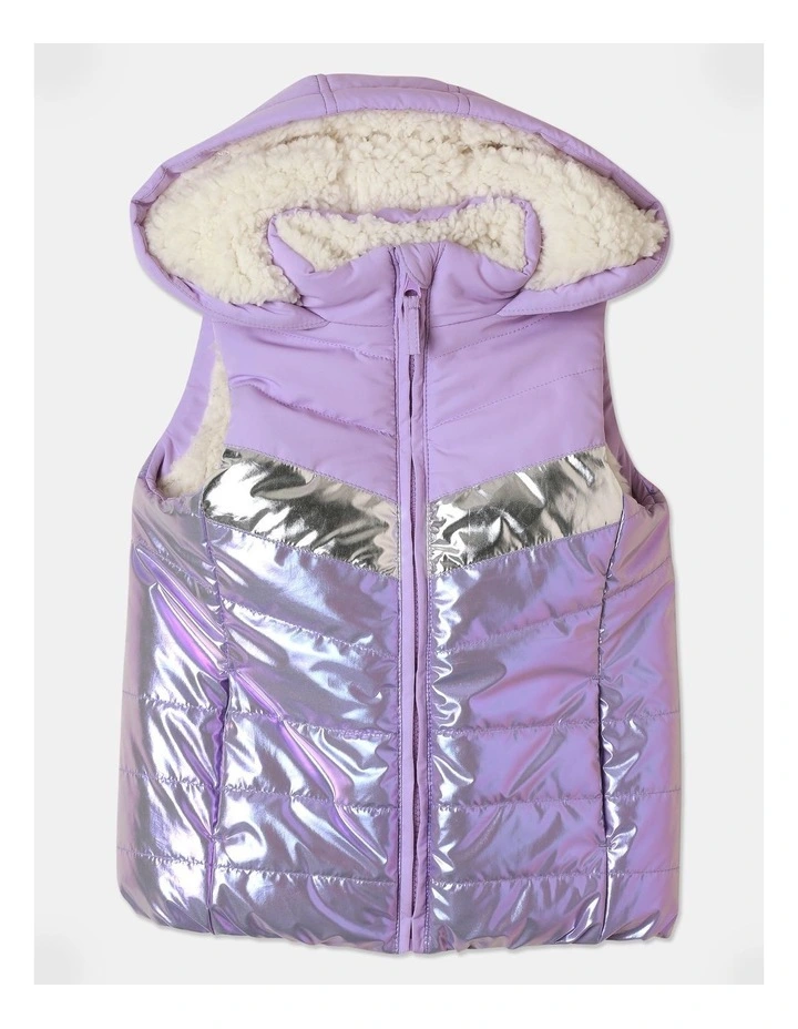 Iridescent Sherpa Lining Puffer Vest (3-8 Years) in Lavender