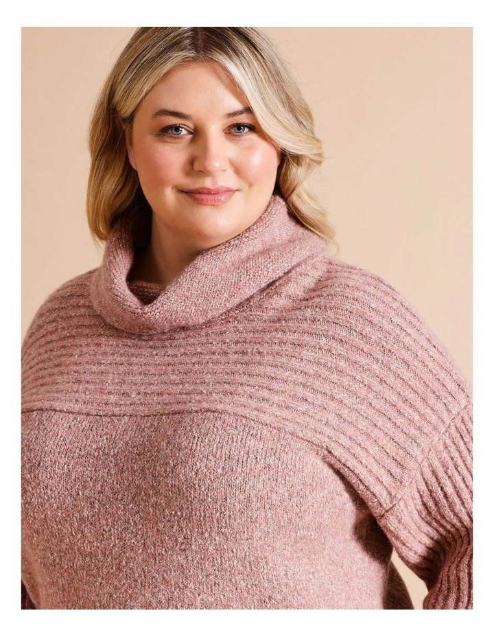 Recycled Polyester Blend Rib Yoke And Sleeve Cowl Neck Jumper In Pepperberry