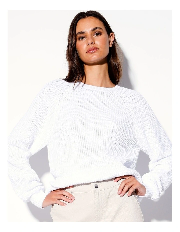 Organic Crew Neck Raglan Jumper in White