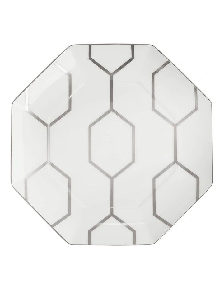 Gio Platinum Octagonal Plate 23cm in White