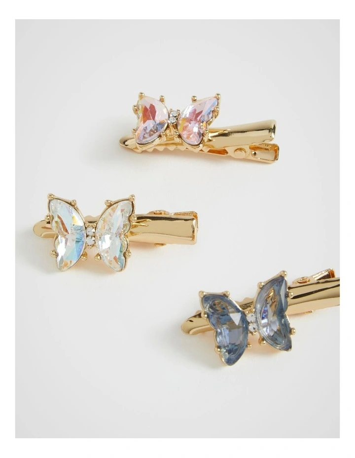 Crystal Butterfly Duck Clip Trio in Multi