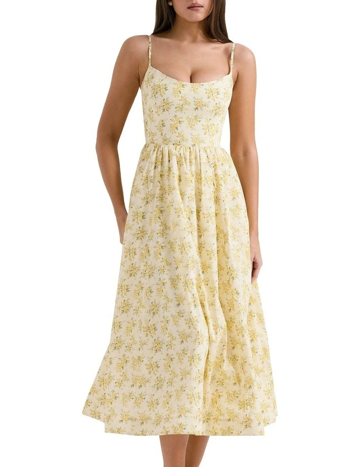 Lolita Cotton Corset Sundress in Buttercup Vintage Floral Print