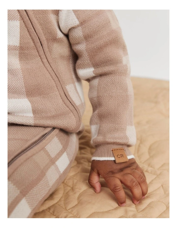 Organically Grown Cotton Gingham Knit Jumpsuit in Mushroom