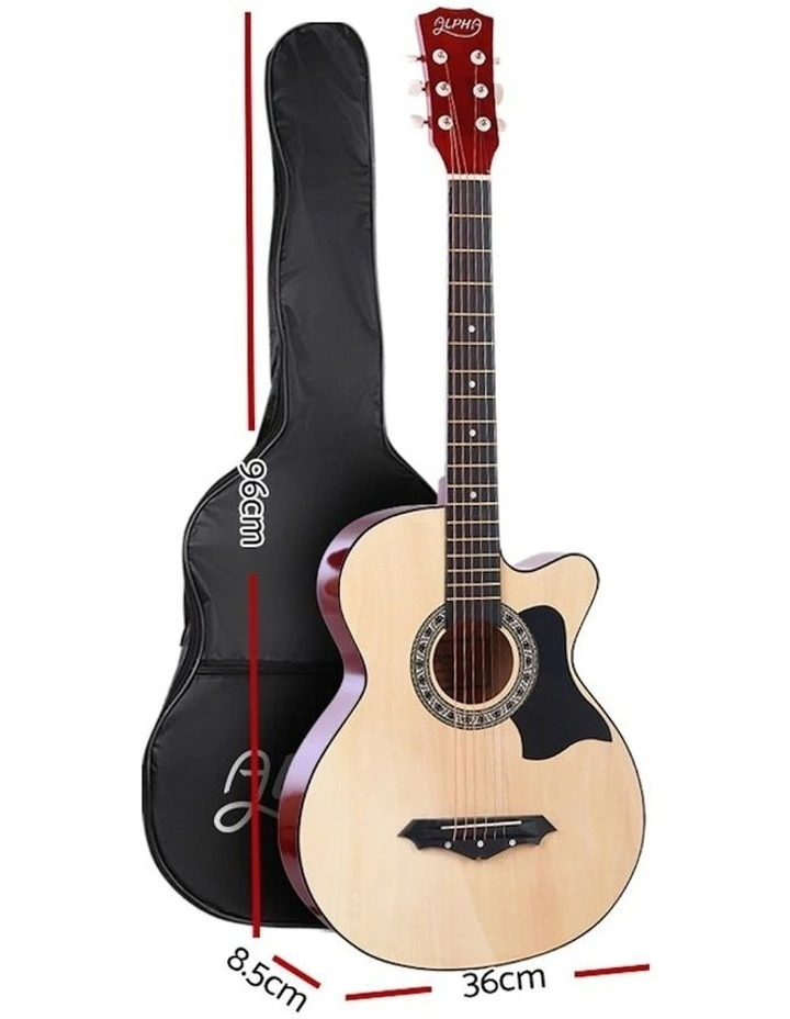 38 Inch Acoustic Guitar Wooden Body Steel String Full Size With Wood Stand