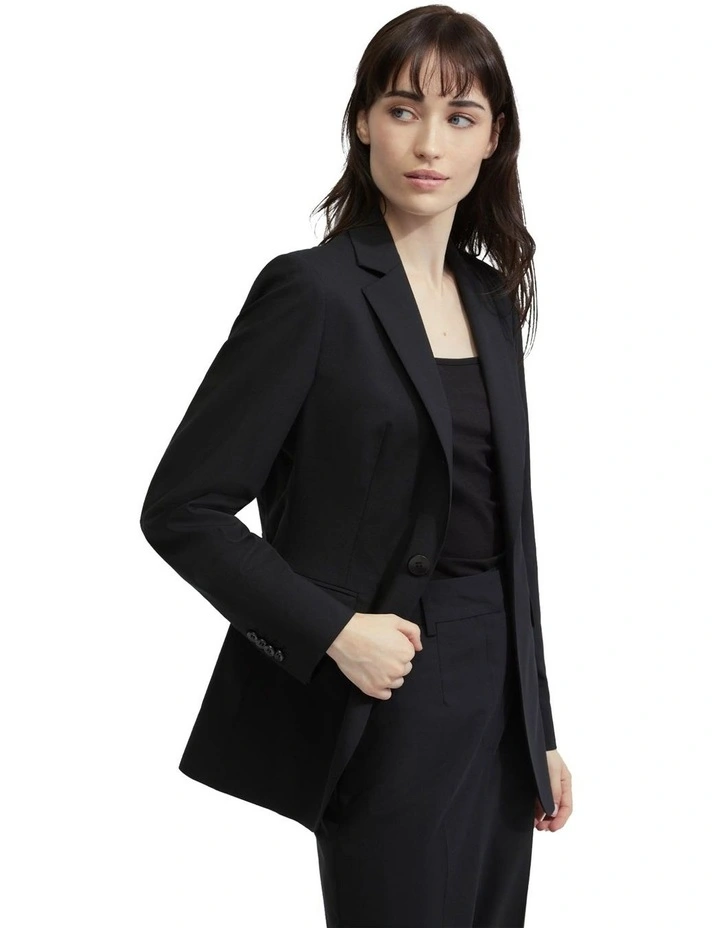 Ebony Wool Stretch Suit Jacket in Black