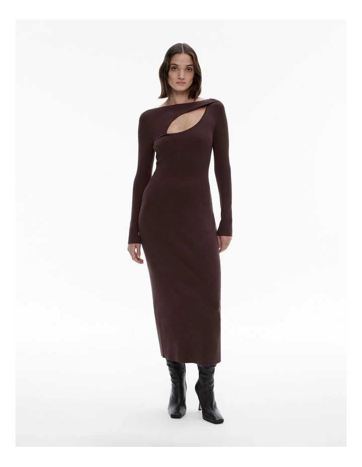 Rib Split Detail Knit Dress in Black Currant