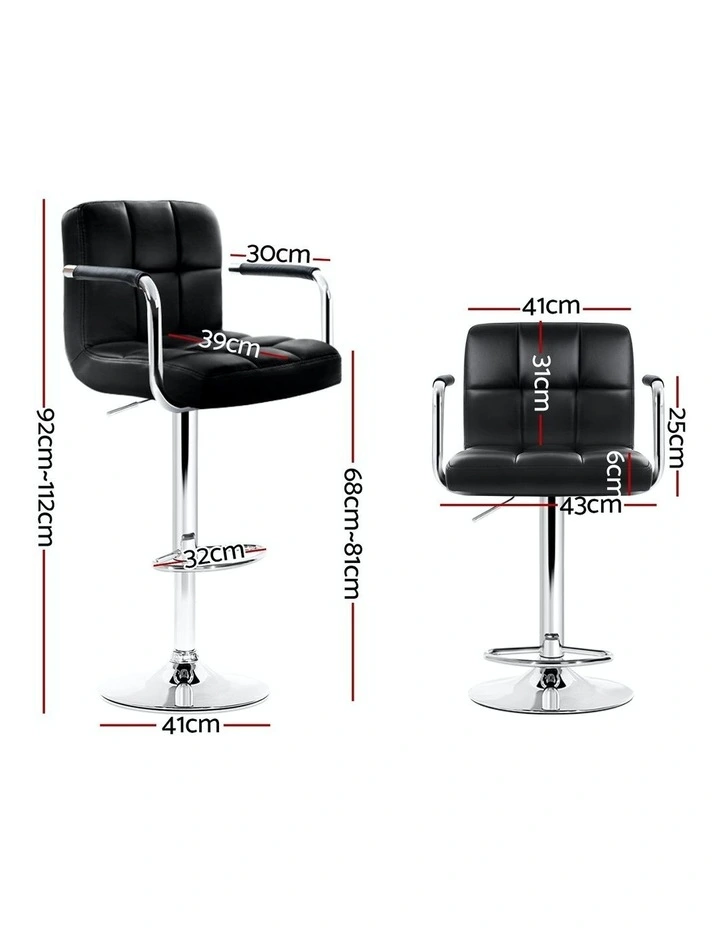 Kitchen Chairs Gas Lift Leather Bar Stools x4 in Black