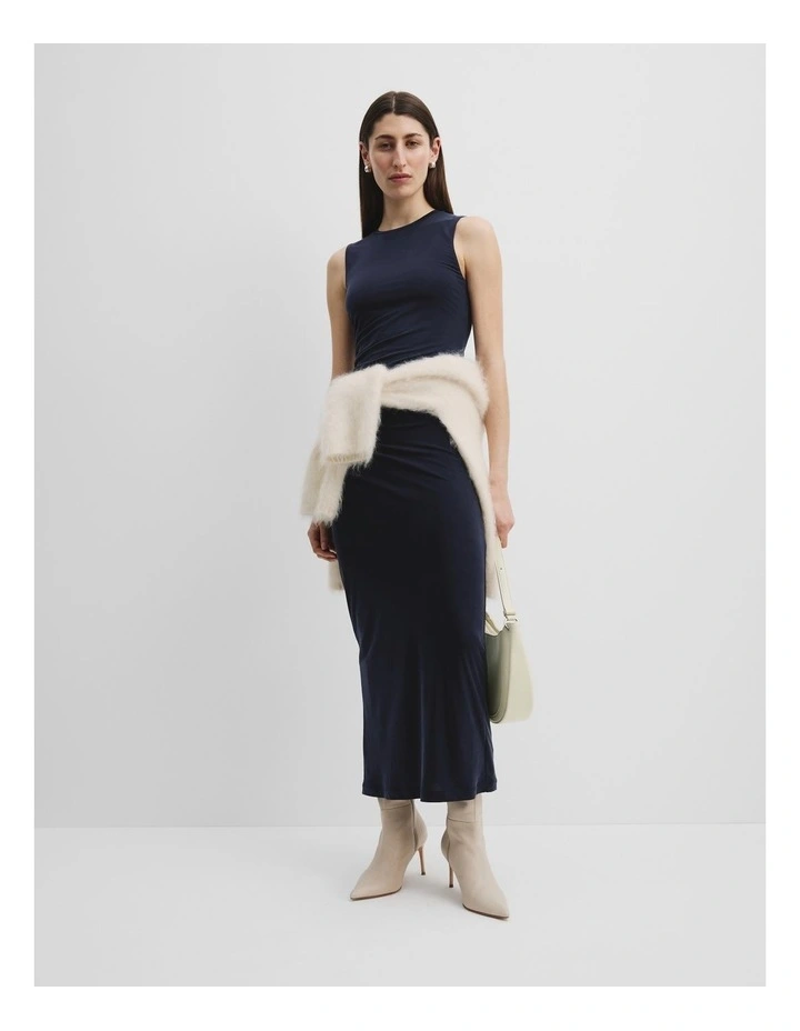 Cupro Jersey Racerback Dress in Deep Navy