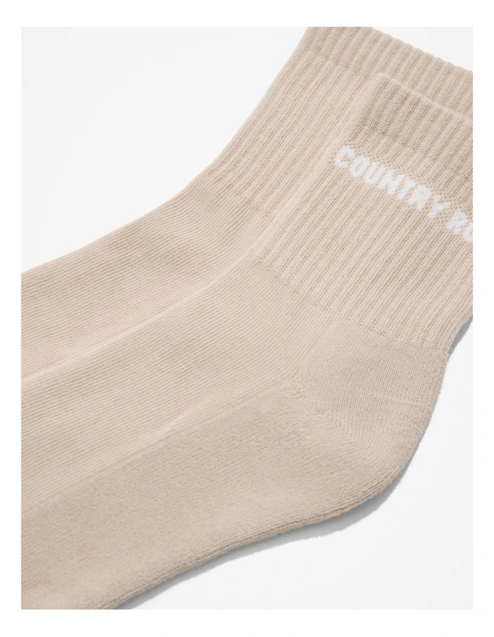 Australian Cotton Blend Cr Sport Quarter Crew Sock in Oat Milk