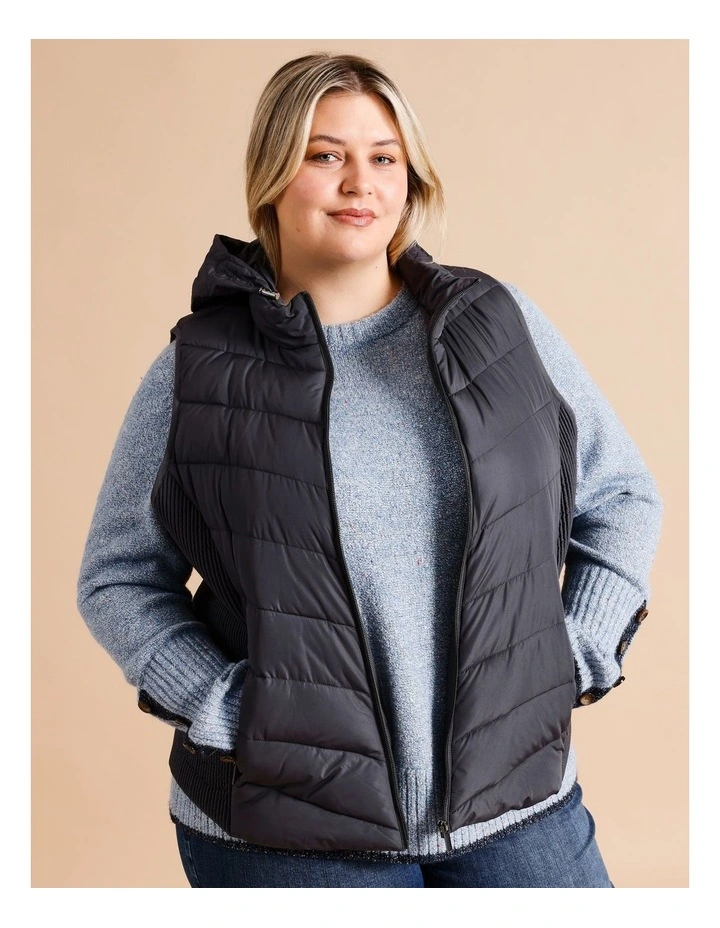 Recycled Polyester Vest With Stretch Sides And Packaway Hood In Storm