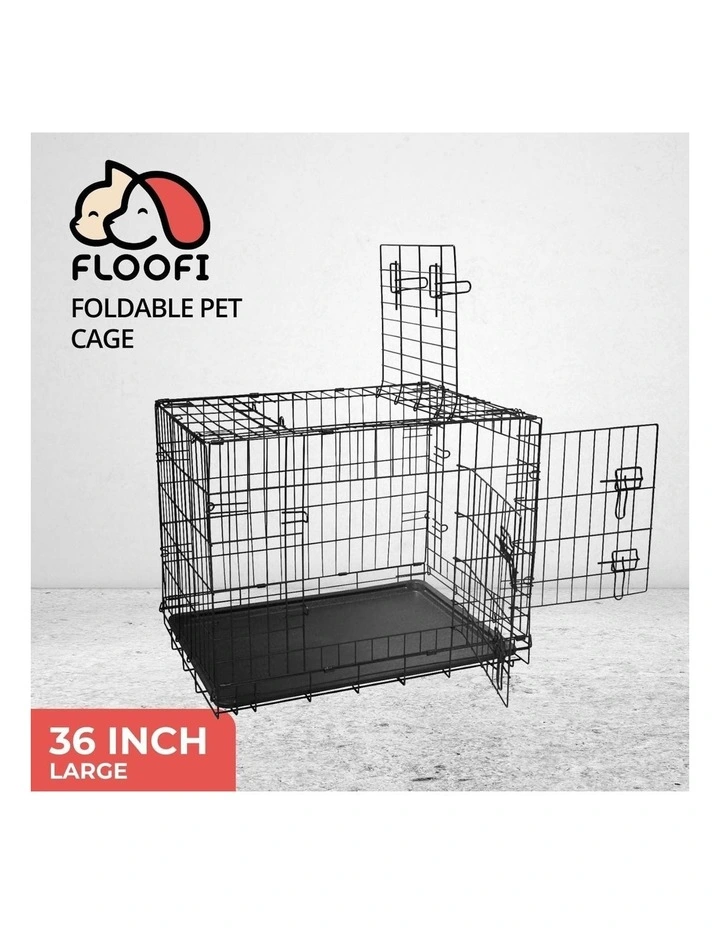 Foldable Thin Metal Dog Crate With Leak Proof Tray 36 Inch in Black