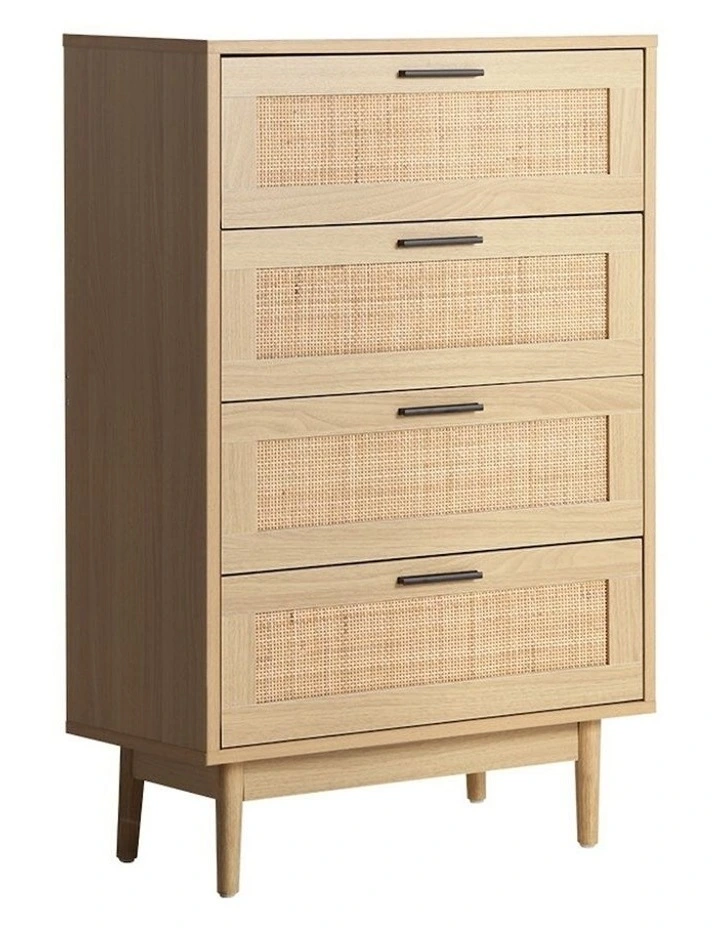 Rattan Tallboy Chest of Drawers in Wood
