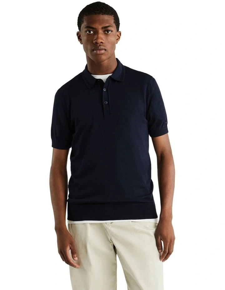 Cotton Lyocell Polo in Blue