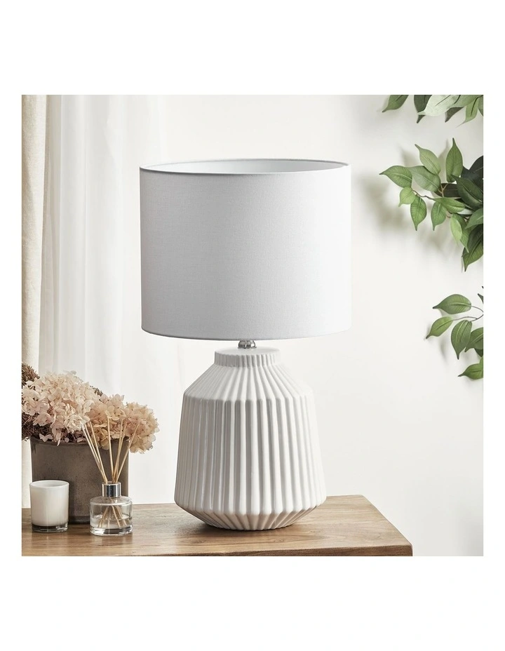 Pleat Modern Ceramic Table Lamp 57cm in White
