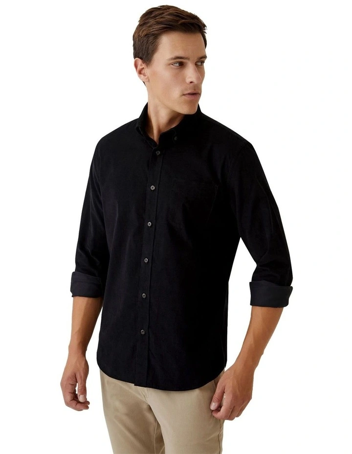 Portland Corduroy Cotton Shirt in Black