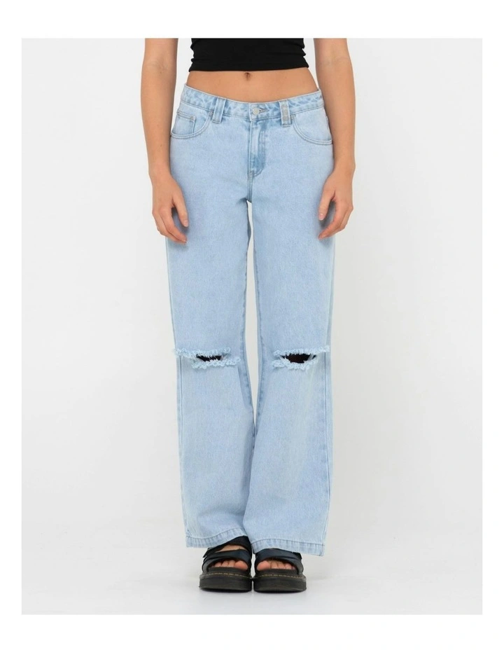 Low Rise Wide Leg Ripped Denim Jean in Blue
