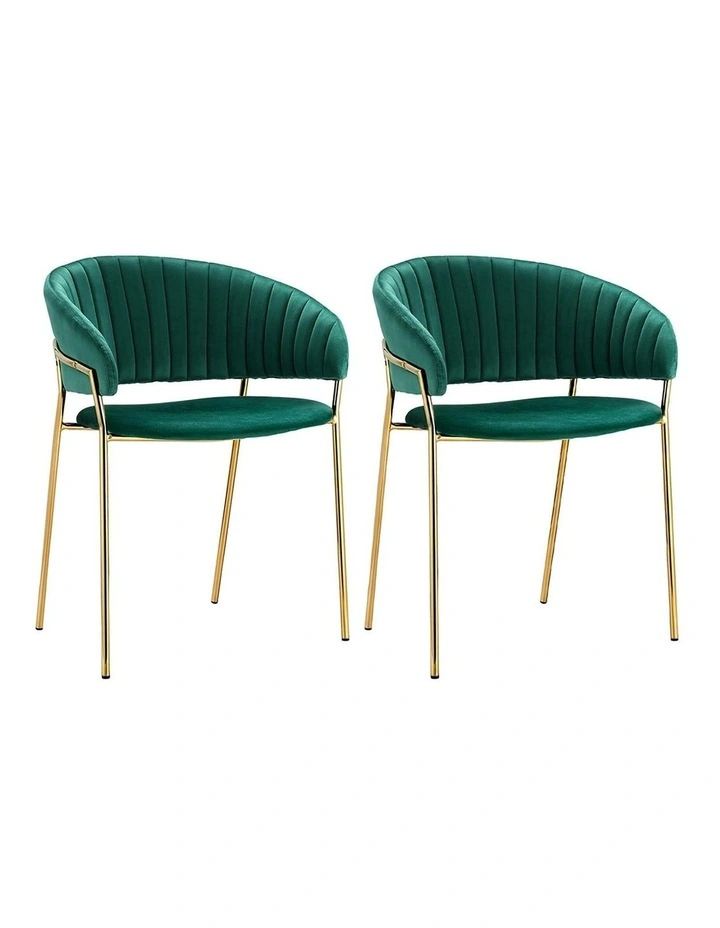 Dining Chairs Hollow Armchair Set of 2 Velvet in Green