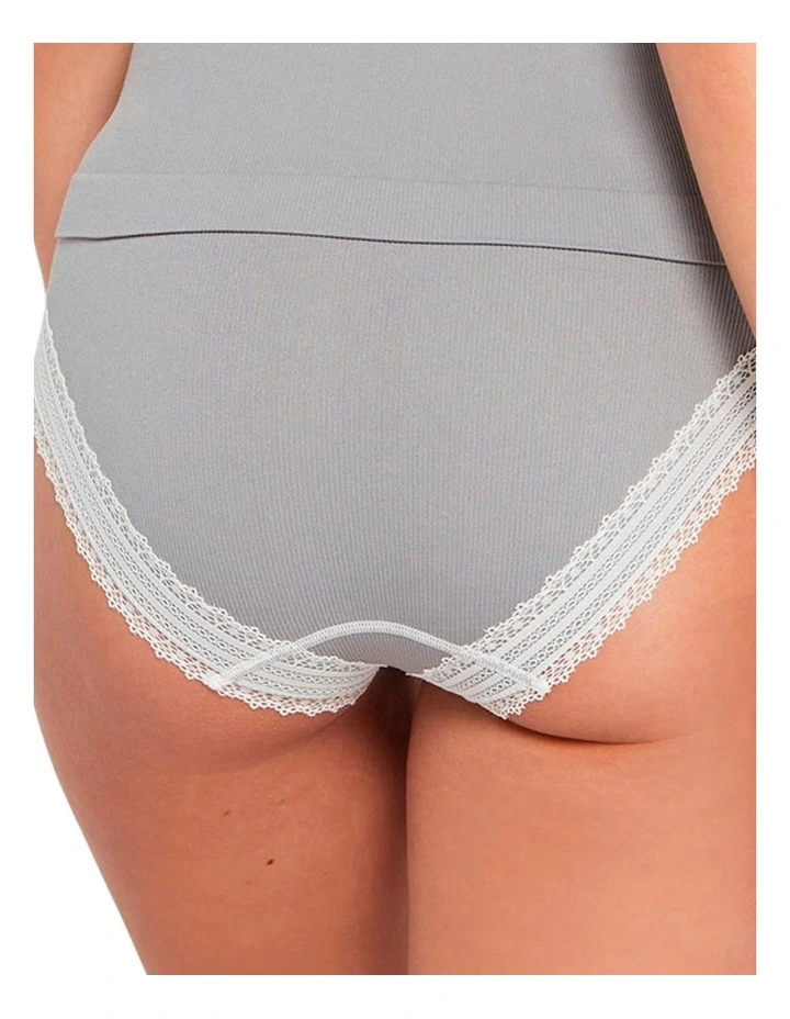 Agathe Ribbed Lace Trim Classic Brief in Grey/Ivory