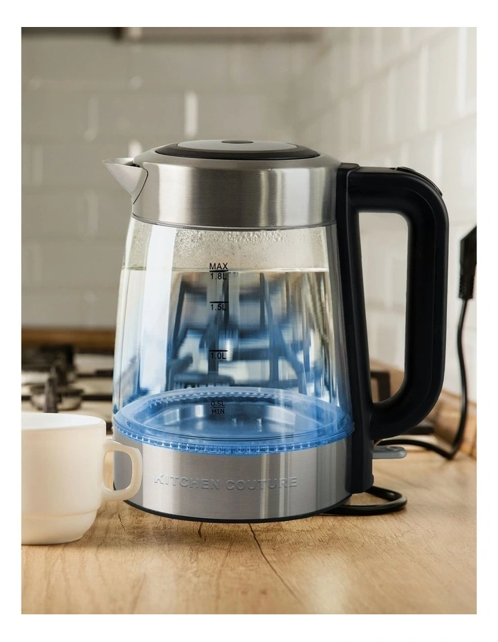 Cool Touch Stainless Steel LED Glass Kettle 1.7L in Clear